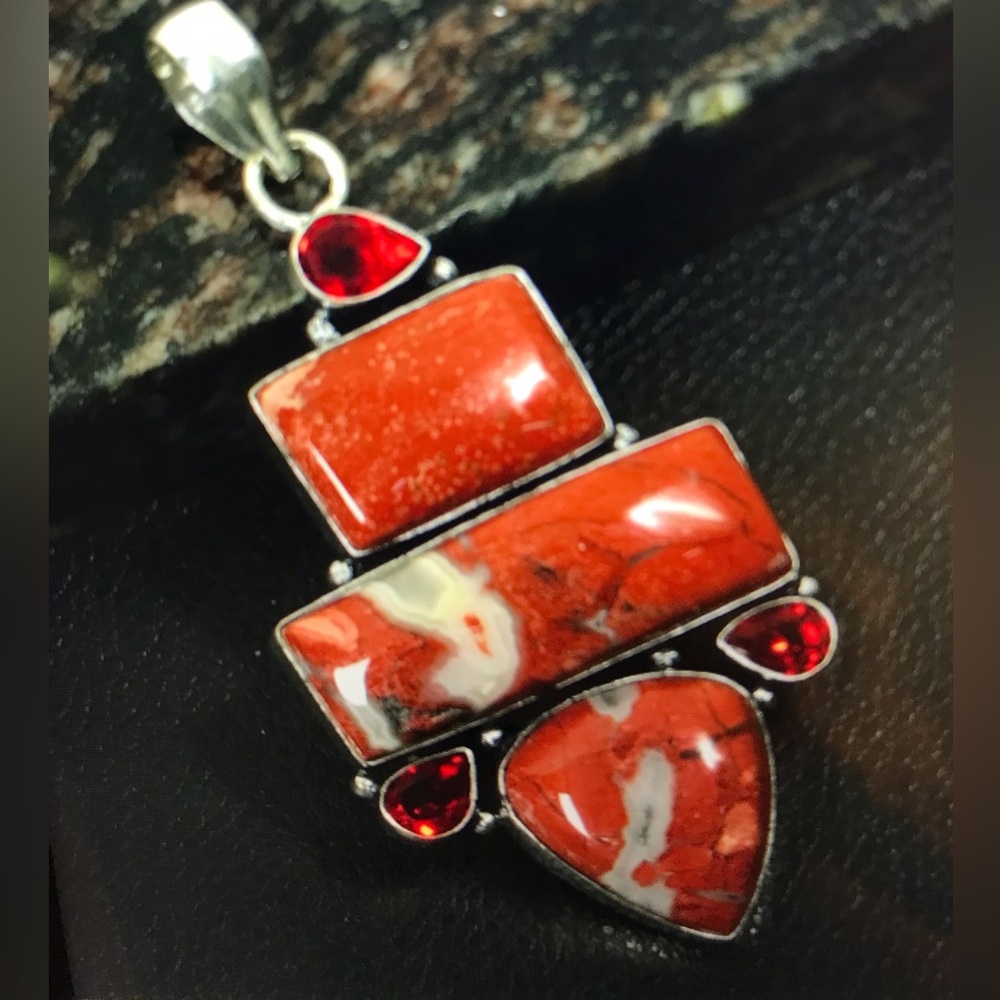 Jasper Garnet Stamped 925 Sterling Silver Necklace
